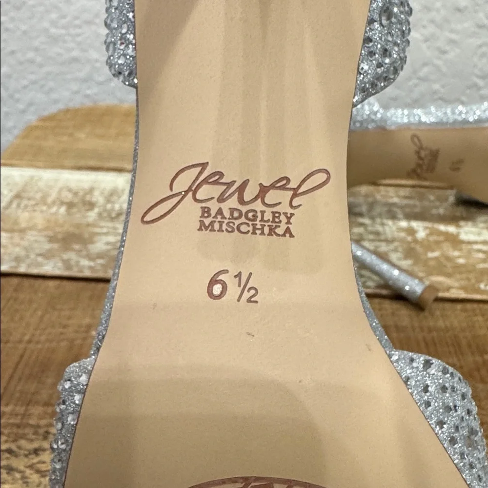 Jewel Badgley Mischka Grace Silver Rhinestone Stiletto Heel 6.5 - Picture 8 of 9